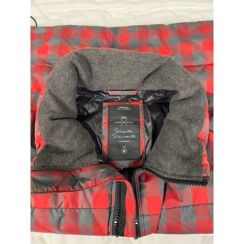 Gap Outdoor Edition Red Plaid Puffer Vest Womens Medium Flannel Collar Full Zip